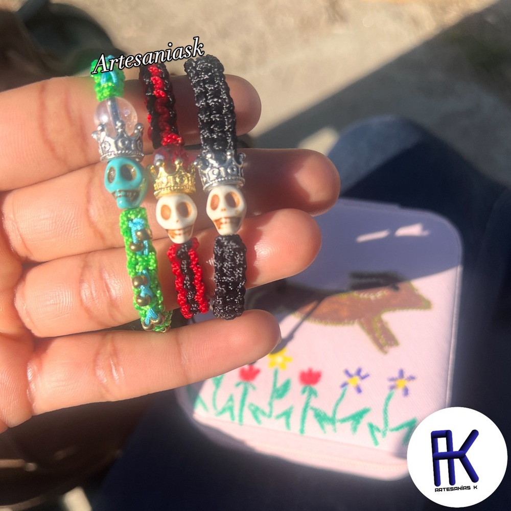 Black Braided Bracelet with Skull Charm